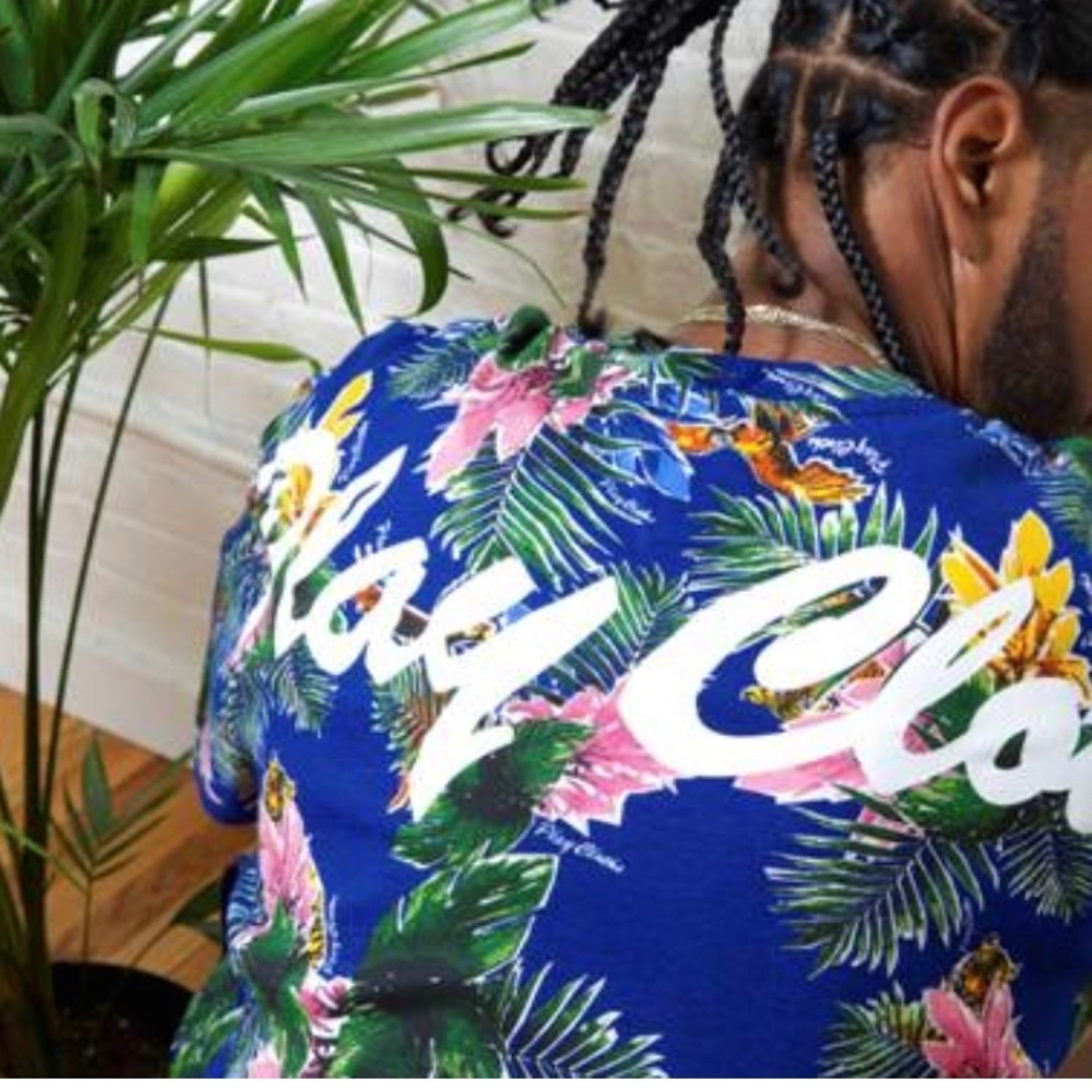 Play Cloths Botanical Jungle Set Mens Blue Shorts & Shirt Sz 36 XL Hawaii Aloha